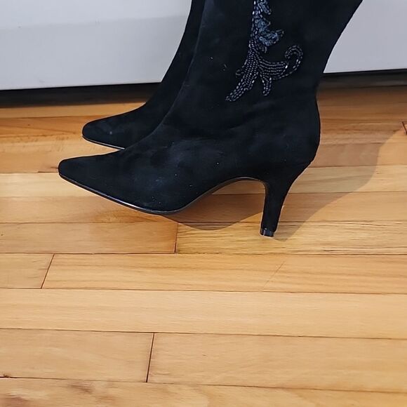 Diane Von Furstenberg Silk Assets Black Suede Beaded Sequin Boots Sz 6.5 NEW - Picture 6 of 7